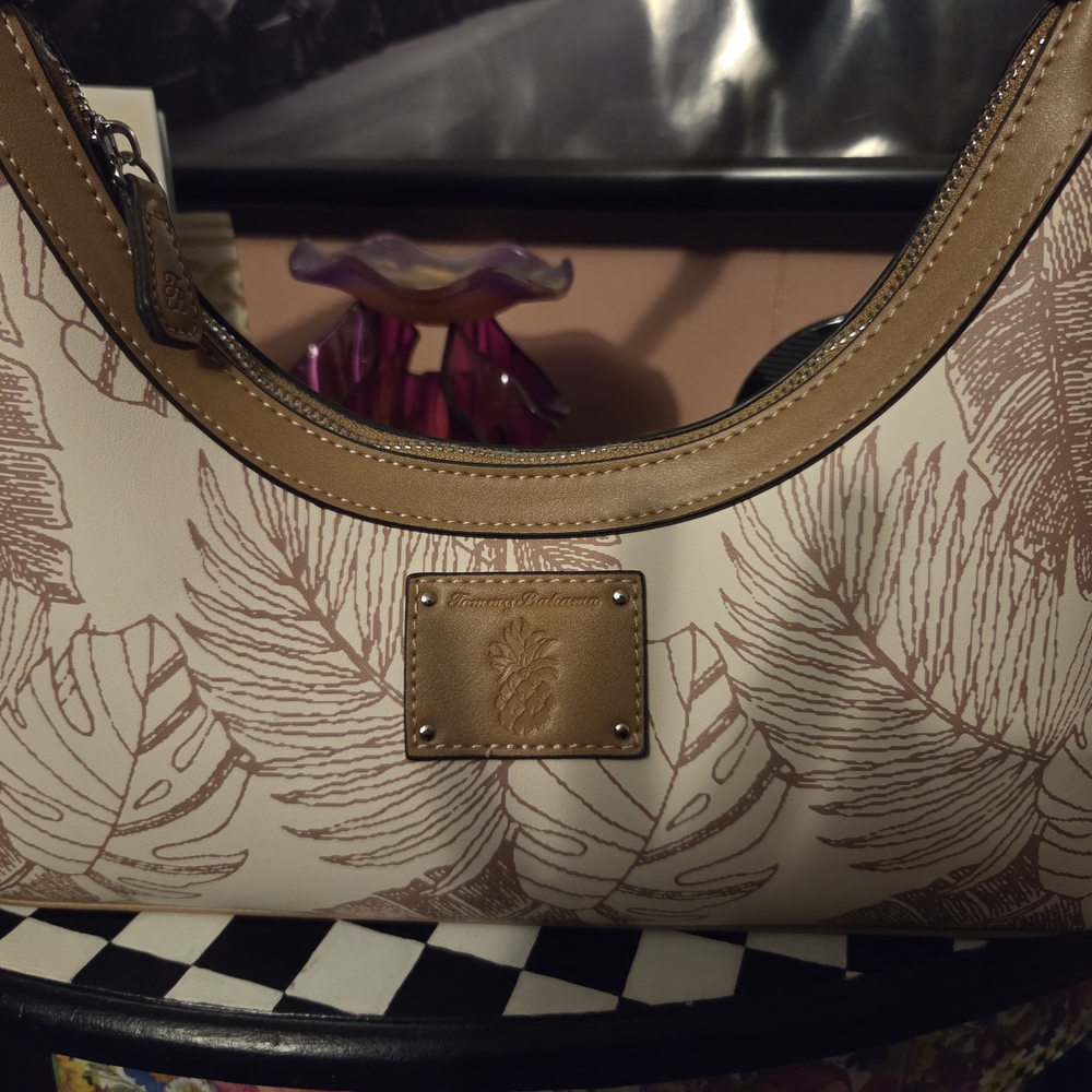 Tommy Bahama Tan and Cream Leaf Shoulder Bag